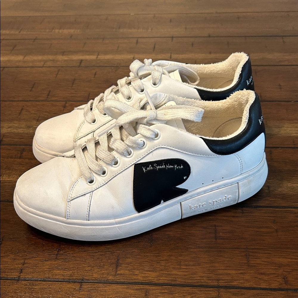 Kate Spade Charli Lace Up Leather Sneakers White & Black Women’s 8.5 GUC